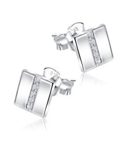 Rectangle Shaped With CZ Stone Silver Ear Stud STS-5527